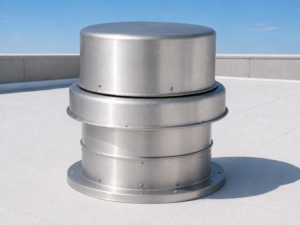 This downblast exhaust fam is located on the roof after being made of spun metal by Metal Craft.